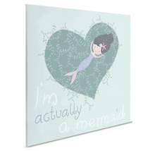 Canvas schilderij met zeemeermin in hartdesign en de tekst Ik ben eigenlijk een zeemeermin.