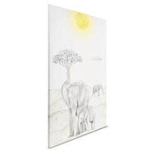 Canvas schilderij met olifantenfamilie en boom