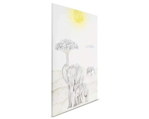 Canvas schilderij met olifantenfamilie en boom