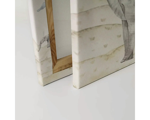 Detailweergave van twee canvas schilderijen met een olifantenmotief