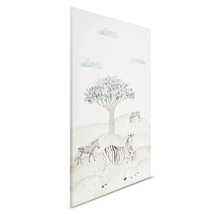 Canvas schilderij met zebra''s, boom en wolken