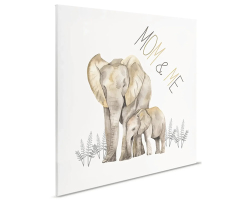 Canvas schilderij met olifantenmoeder en -kind en het opschrift ''Mom & Me''