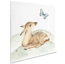 Illustratie van een reekalf met vlinder op canvas