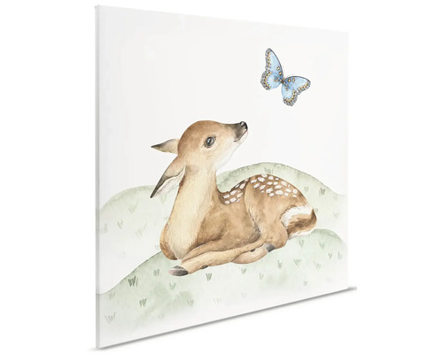 Illustratie van een reekalf met vlinder op canvas