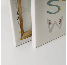 Close-up van canvas prints met de letters S en W