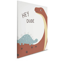 Canvasprint met dinosaurusmotief en de tekst Hey Dude als wanddecoratie
