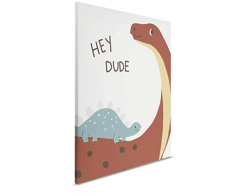 Canvasprint met dinosaurusmotief en de tekst Hey Dude als wanddecoratie