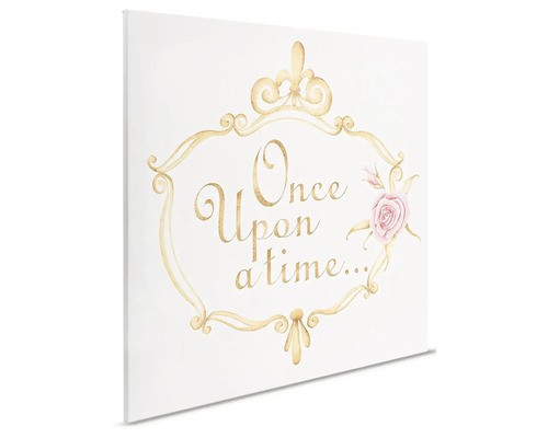 Canvas schilderij met het opschrift Er was eens in een decoratief frame en roos