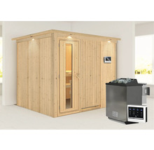 Houten sauna met kachel en bediening
