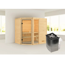 Sauna met saunaoven van hout en metaal
