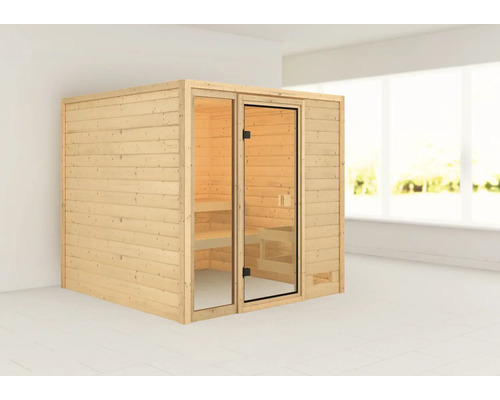 Houten sauna met glazen deur voor gebruik binnenshuis