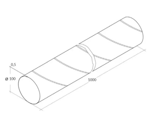 Illustratie van een wapeningsstaaf met een lengte van 1000 mm en een diameter van 100 mm
