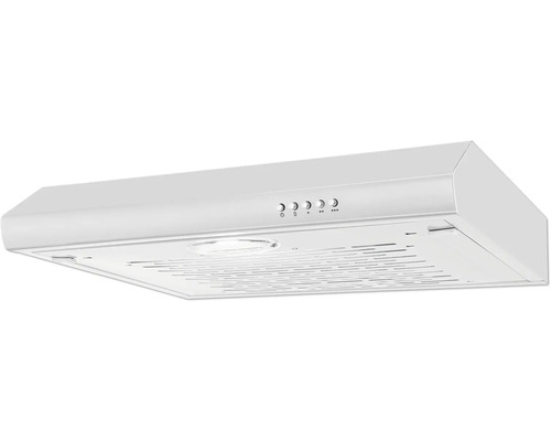 Witte afzuigkap met bedieningselementen en verlichting.