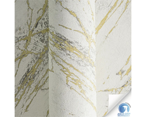 Behang met marmerlook en gouden accenten