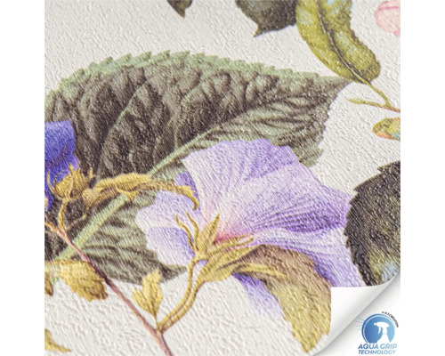Close-up van een bloemmotief behang met Aqua Grip Technology.