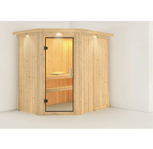 Houten sauna met glazen deur en binnenverlichting