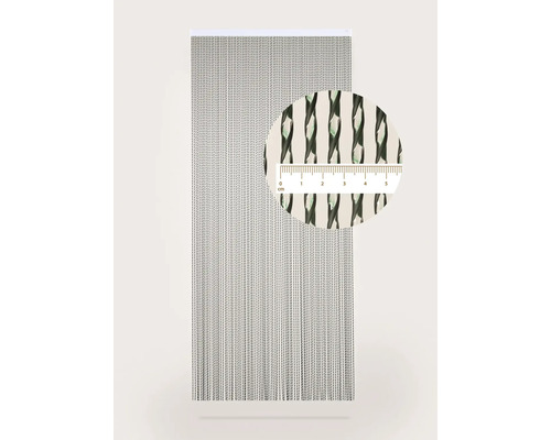 Decoratief gordijn met draden, detailweergave en meetschaal