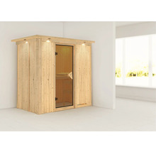 Houten sauna met glazen deur en binnenverlichting