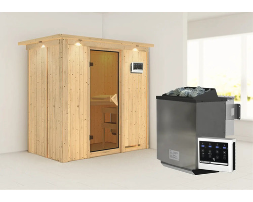 Sauna met saunakachel en bedieningseenheid