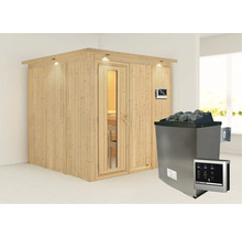 Houten sauna met saunakachel, saunastenen en digitaal bedieningspaneel