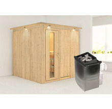 Houten sauna met kachel en saunastenen voor binnenshuis