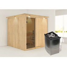 Sauna met saunakachel en glazen voorkant