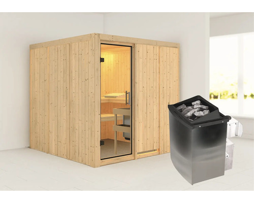 Houten binnensauna met kachel