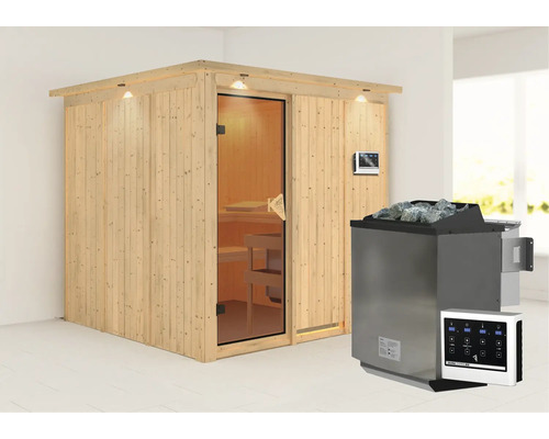 Houten sauna met saunakachel en bediening