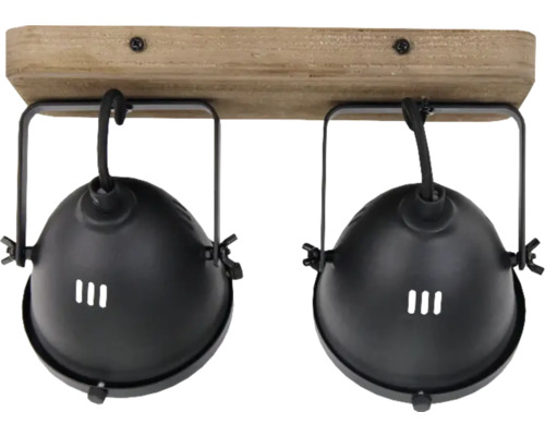Plafondlamp met twee lampen aan houten balk