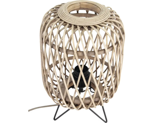 Tafellamp van rotan met zwarte metalen voet