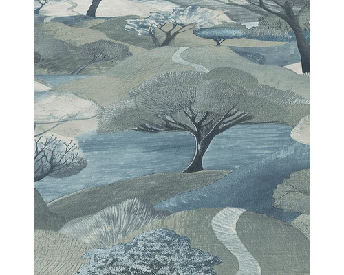 Behang met landschapspatroon en boommotieven