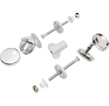 Explosietekening van een bevestigingsset voor een toiletbril met schroeven en afdekkingen