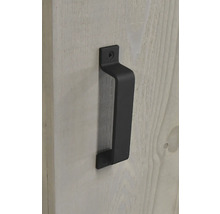 Zwarte deurklink op een houten deur