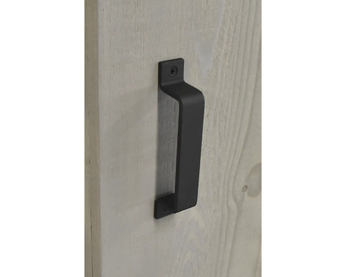 Zwarte deurklink op een houten deur