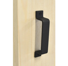 Zwarte deurklink bevestigd op een houten deur