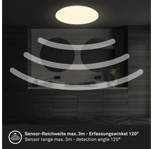 Plafondlamp met sensor in de badkamer, sensorbereik maximaal drie meter, detectiehoek 120 graden