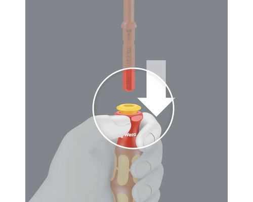 Illustratie van een schroevendraaier die in een bithouder van Wera wordt geplaatst