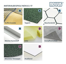 Materiaalvoorbeelden: stoffen, weefsel, tapijt, gaas, zachte kunststof, folie, dampremmende folie, bitumen of teerpapier, aludibond