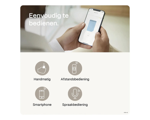 Eenvoudige bediening van rolgordijnen met de hand, afstandsbediening, smartphone of spraak