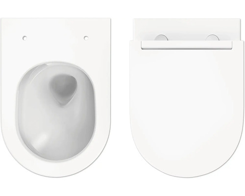 Hangend closet met diepspoeling en toiletzitting van bovenaf