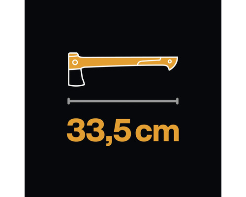 Illustratie van een bijl met afmeting 33,5 cm