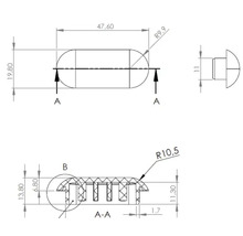 Technische tekening van een meubelglijder met afmetingen