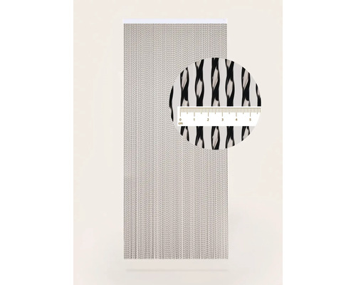 Kralengordijn met zwarte strengen en detailweergave