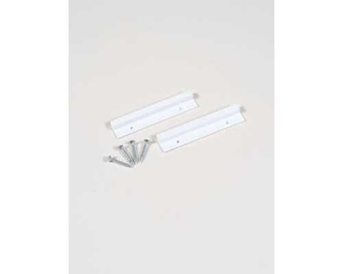 Twee witte wandmontagestrips en schroeven voor montage