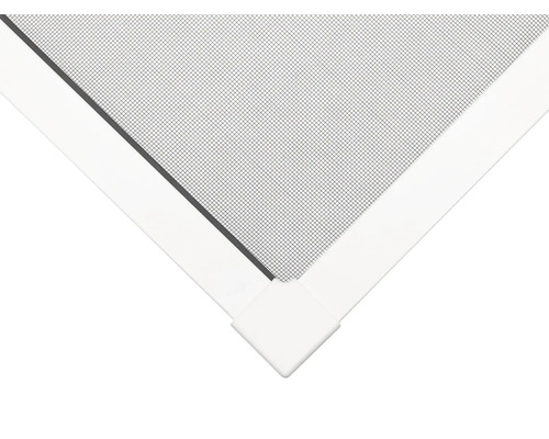 Detail van een insectenhor met wit frame en fijnmazig gaas