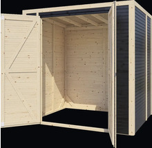 Open houten tuinhuis met openslaande deuren