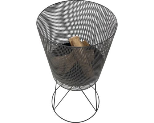 Houtmand van geperforeerd metaal met houtblokken