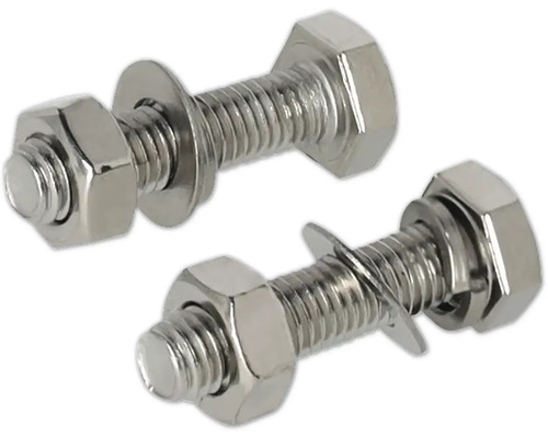 Twee zeskantbouten met moeren en ringen