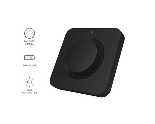 Zwarte draadloze lichtdimmer met twee dimfuncties