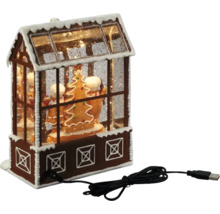 Decoratieve sneeuwbol in de vorm van een peperkoekhuis met ledverlichting en USB-kabel